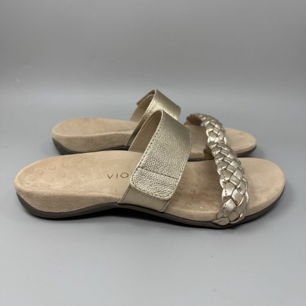 Vionic Womens Gold Slide Sandals 9 Jeanne Braided Slip-On Casual Summer Orthodic